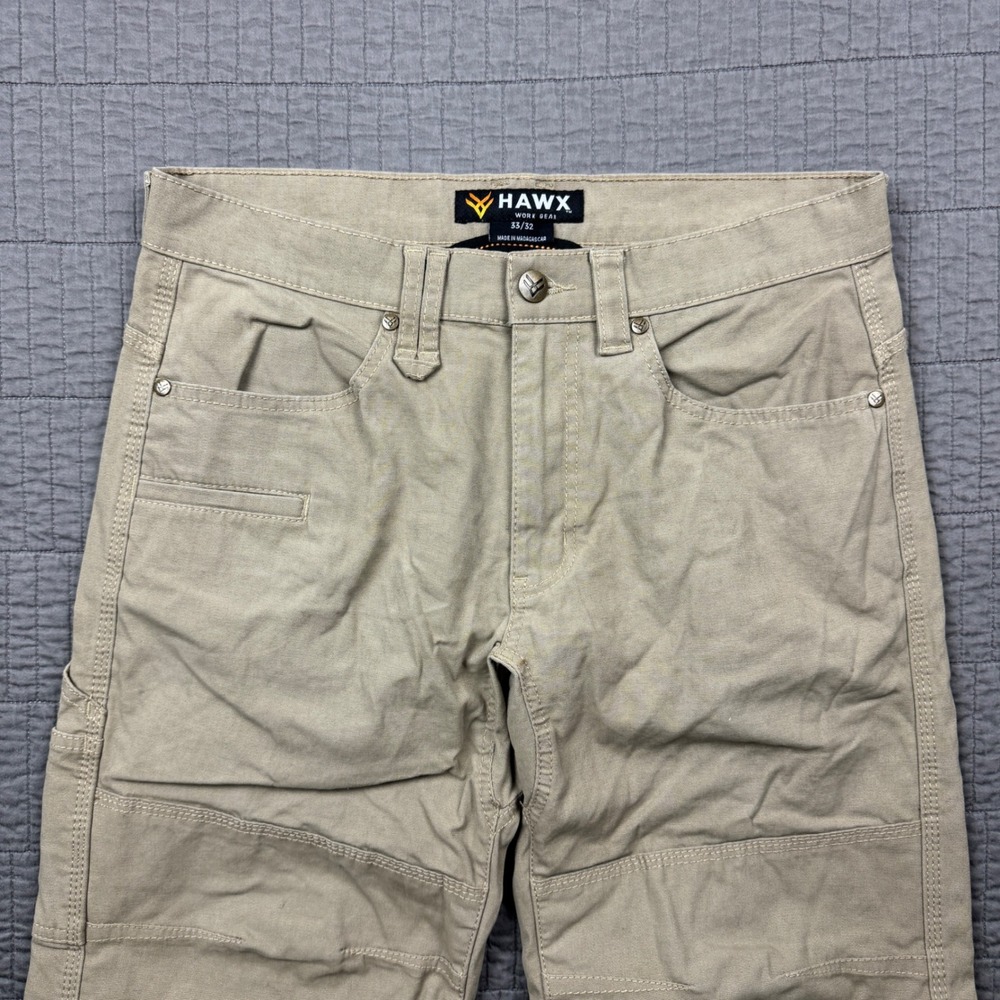 Hawx Work Utility Pants Men 33x32 (33x30) Tan Double Knee Relaxed Straight Leg - Picture 2 of 13